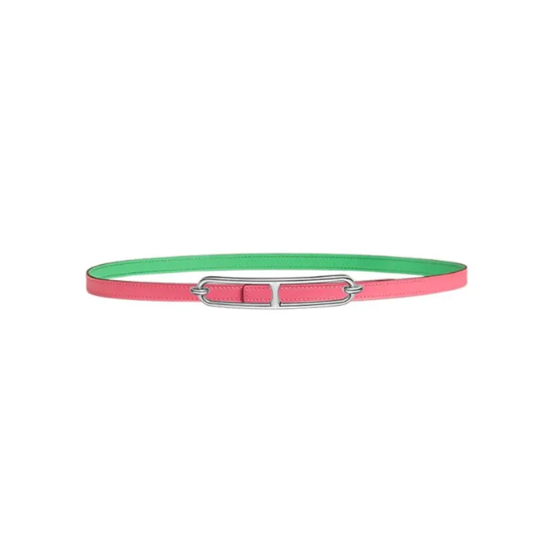 HERMES Classic Logo Roulis Silver Buckle Calfskin Double-Sided Leather Belts Women's Pink Width 13mm-0