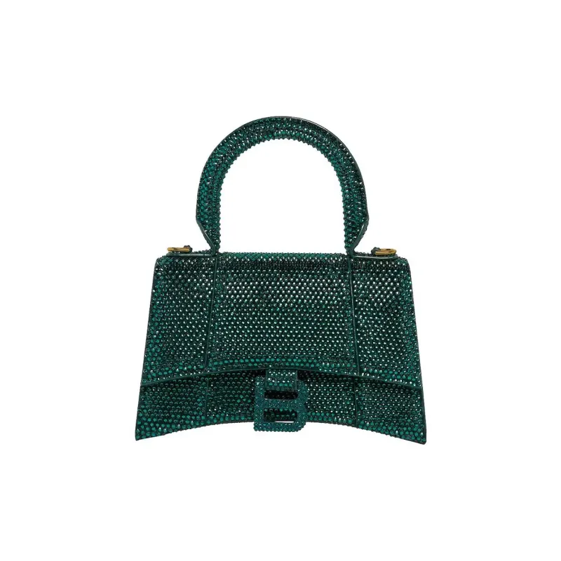 Balenciaga Hourglass Xs Hangbag With Rhinestones Green-0