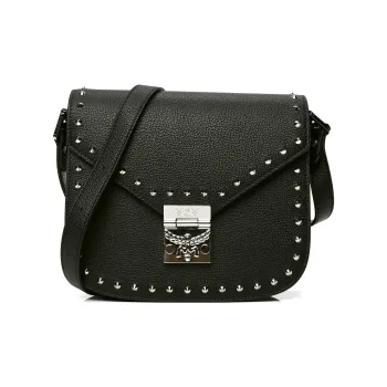 MCM PVC With Skin Shoulder Saddle Bag Small Size Women's Black