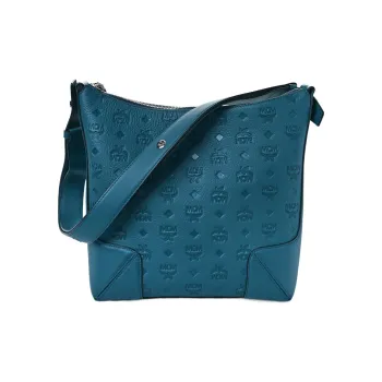 MCM Klara Leather Hobo Shoulder Bag Medium Size Women's Peacock Blue