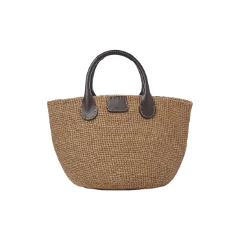 Chloe ERES Collaboration Cow Leather Wicker Basket Handbag Large Size Women's Dark Brown