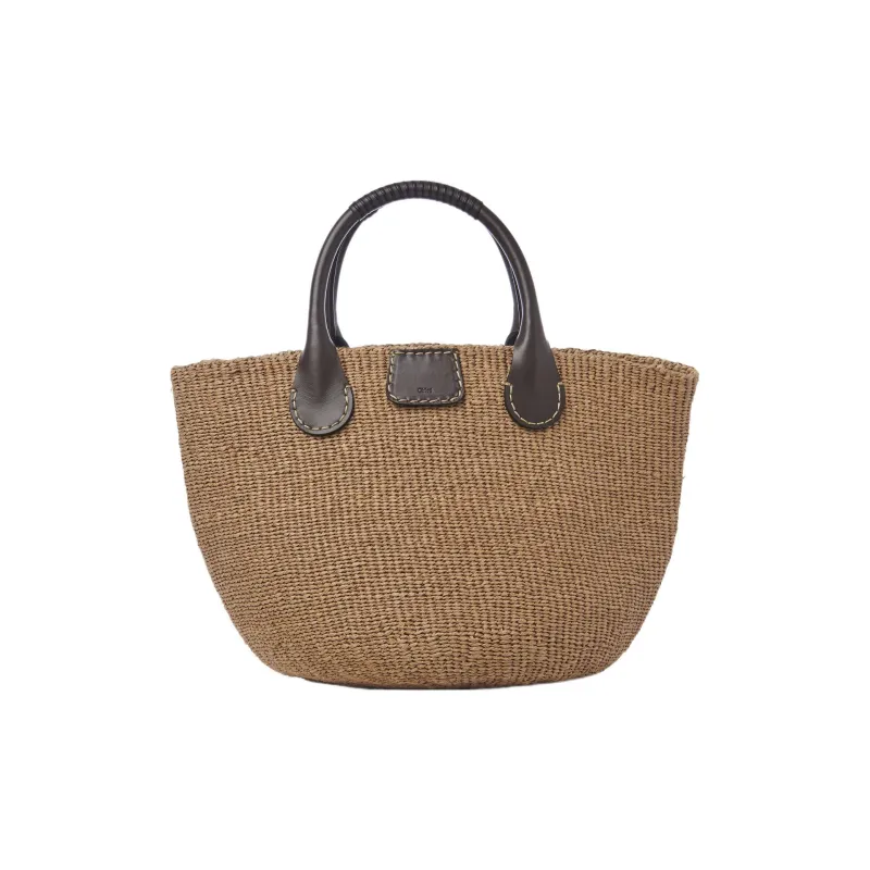 Chloe ERES Collaboration Cow Leather Wicker Basket Handbag Tubas Women's Dark Brown-0