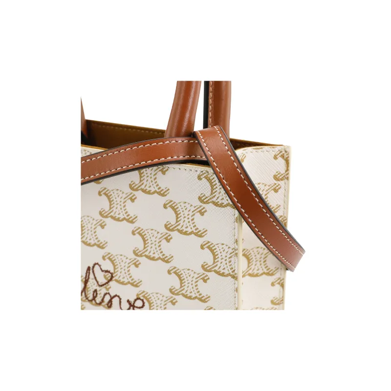 CELINE Cabas Cow Leather Handbag, Shoulder Bag, Crossbody Bag Mini Women's Candy/White-4