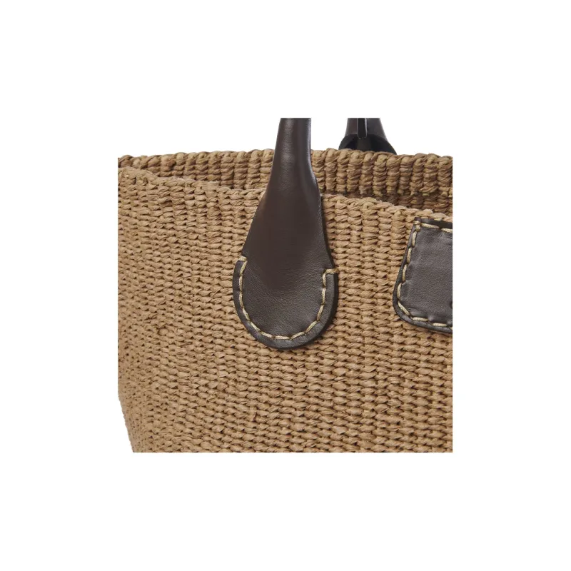 Chloe ERES Collaboration Cow Leather Wicker Basket Handbag Tubas Women's Dark Brown-3