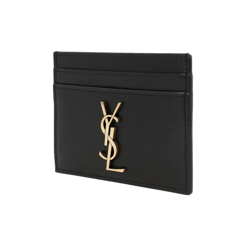 SAINT LAURENT Smooth Finish Cow Leather Card Clip Card Holder Regular Men's Black-1