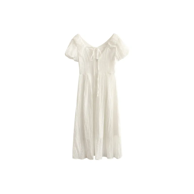 HUULOB Short-Sleeved Dresses Women's White-1