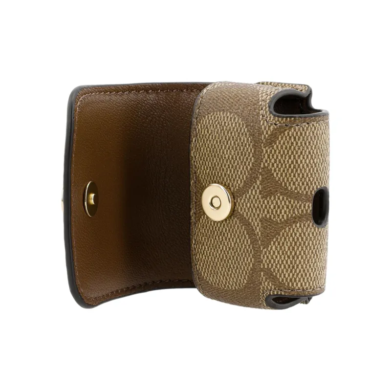 COACH Coated Canvas With Refined Calfskin Wireless Earphone Case Women's Brown-1