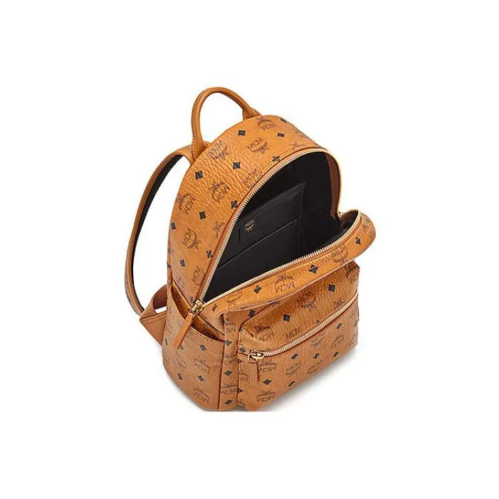 MCM Stark Visetos Canvas Backpack Small Size Unisex Cognac-2