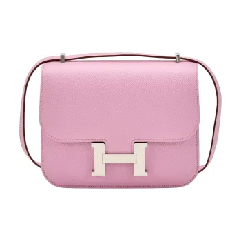 HERMES Constance Epsom Leather Shoulder Bag, Crossbody Bag Women's X9 Mauve Sylvestre Mallow Purple/Forest Purple