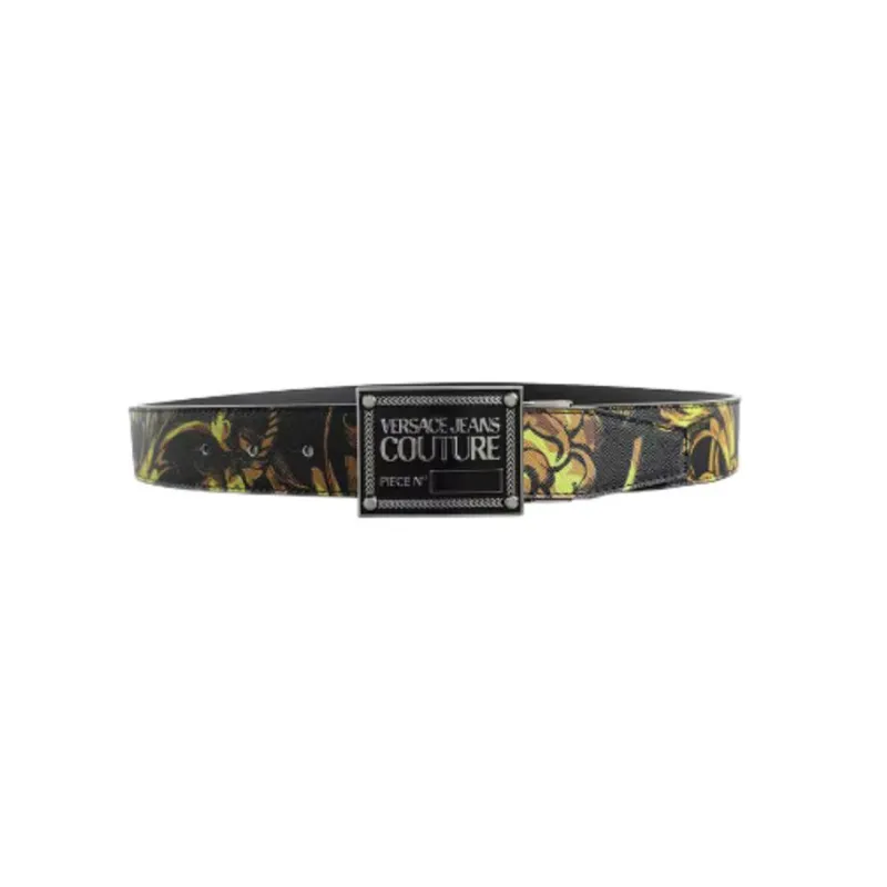 VERSACE Patterned Print Smooth Buckle Cow Leather Leather Belts Men's Brown Width: 3.5cm-1