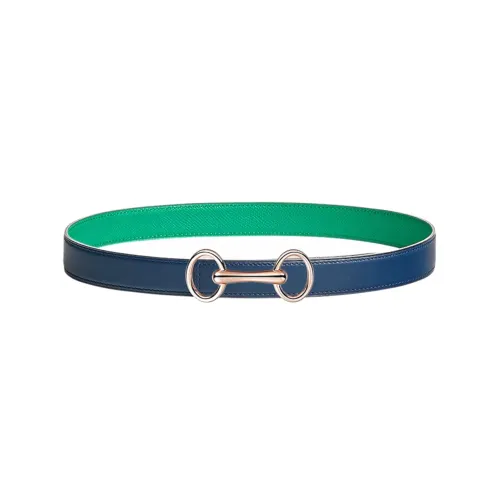 HERMES Leather Belts Women's Navy Blue/Jade Green