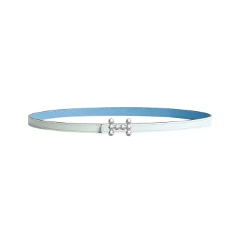 HERMES Signature Bubble Silver Smooth Buckle Epsom Calfskin Leather Belts Women's Blue Width: 1.3cm