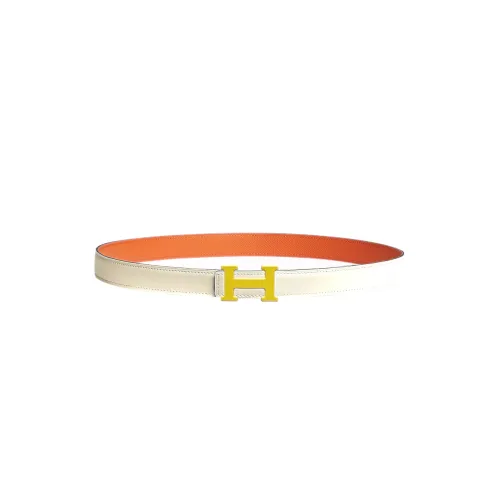 HERMES Leather Belts Women's Cream White/Orange