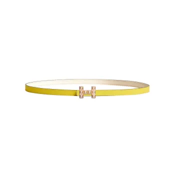 HERMES H Letter Medor Buckle & Double-Sided Rose Gold Smooth Buckle Calfskin Leather Belts Women's Yellow Width: 1.3cm