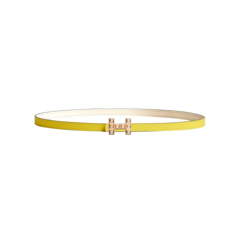 HERMES H Letter Medor Buckle & Double-Sided Rose Gold Smooth Buckle Calfskin Leather Belts Women's Yellow Width: 1.3cm-0
