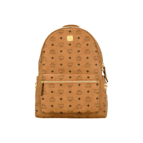 MCM Stark Backpack Visetos Side Studs Large Cognac