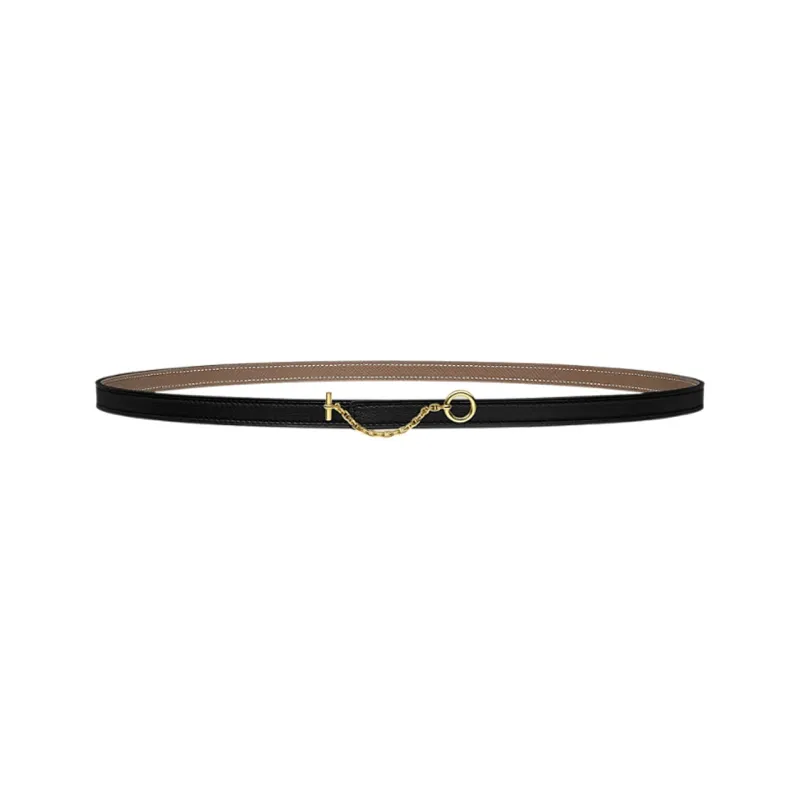 HERMES Epsom Calfskin Double Sided Leather Belts Women's Black Width 1.3cm-0