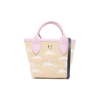 LONGCHAMP Le Panier Pliage Cow Leather Handbag Shoulder Bag Crossbody Bag Extra Small Women's Beige & Pink