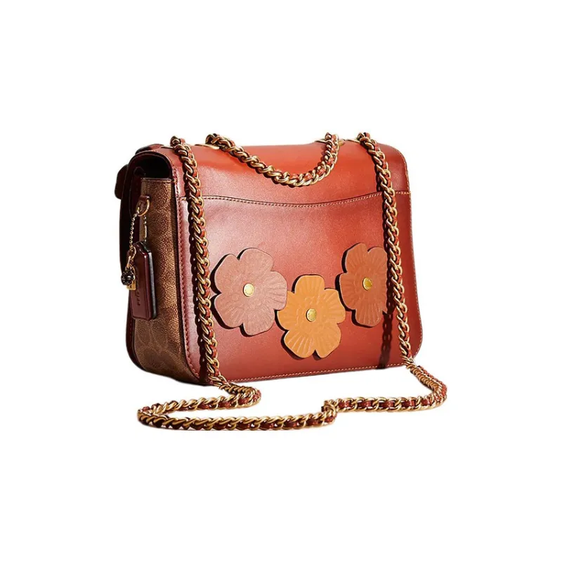 COACH Madison Coated Canvas With Calfskin Small Square Bag, Portable Crossbody Bag, Shoulder Bag Women's Brown-1