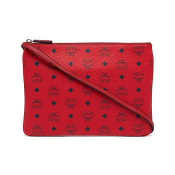 MCM Visetos Coated Canvas With Leather Clutches Shoulder Bag Crossbody Bag Medium Size Women's Red