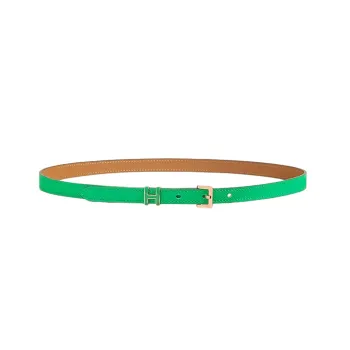 HERMES Pop Collection H Letter Gold Pin Buckle Calfskin Leather Belts Women's Green Width 1.5cm