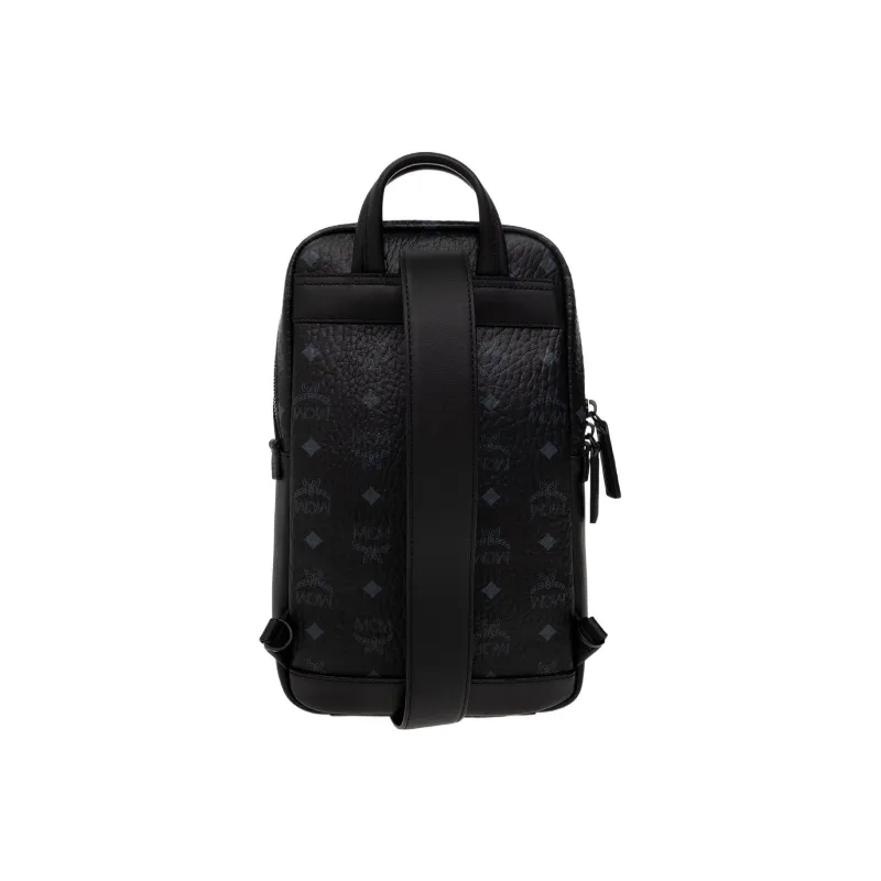 MCM Coated Canvas With Leather Sling Bag, Crossbody Bag Small Size Unisex Black-3