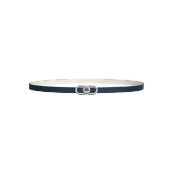 HERMES Plaisance Silver Buckle With Smooth Surface Epsom Calfskin Leather Belts Women's Navy/Chalk White Width: 1.3cm