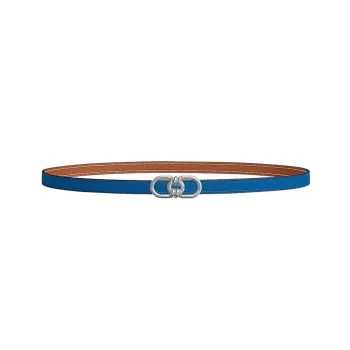 HERMES Signature Plaisance Double-Sided Decoration Smooth Buckle Leather Belts Women's Blue Width: 1.3cm