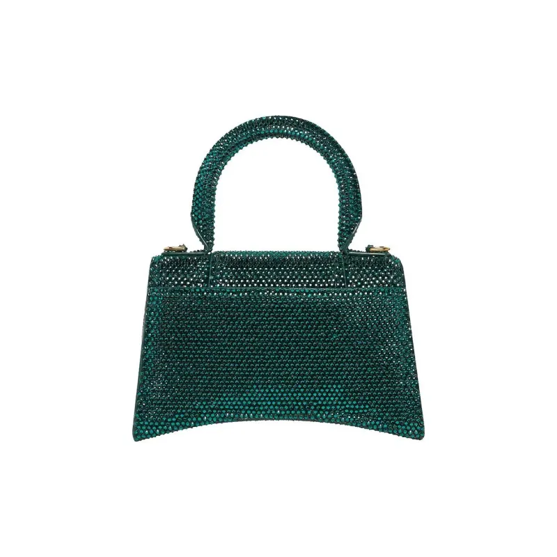 Balenciaga Hourglass Xs Hangbag With Rhinestones Green-2