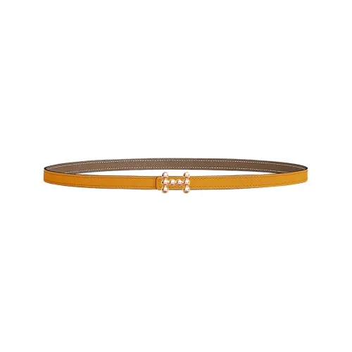 HERMES Double-Sided H-Shaped Letter Decoration Leather Belts Women's Yellow Brown Width: 1.3cm