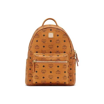 MCM Stark Visetos Canvas Backpack Small Size Unisex Cognac