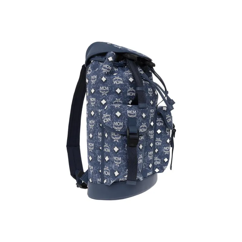 MCM Leather Backpack Medium Size Unisex Denim Blue-2