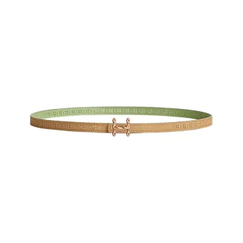 HERMES H Letter Cut-Out Decoration Smooth Buckle Leather Belts Women's Light Brown Width: 1.3cm