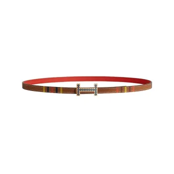 HERMES Focus Medor Laquee Letter With Buckle Smooth Buckle Calfskin Leather Belts Women's Gold/Orange Red 1.3cm