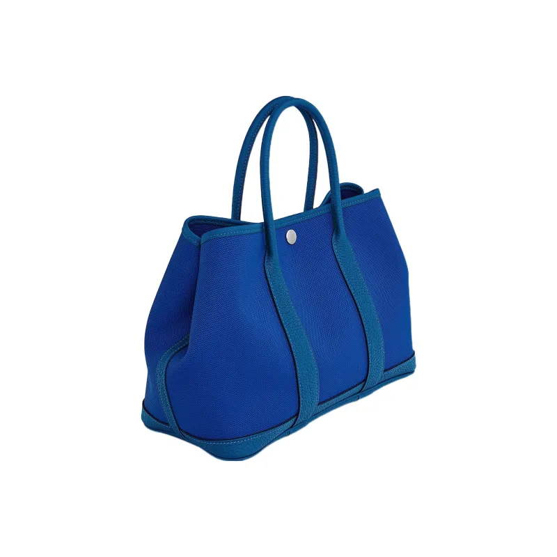 HERMES Garden Party Canvas With Leather Garden Bag Handbag Unisex Blue-1