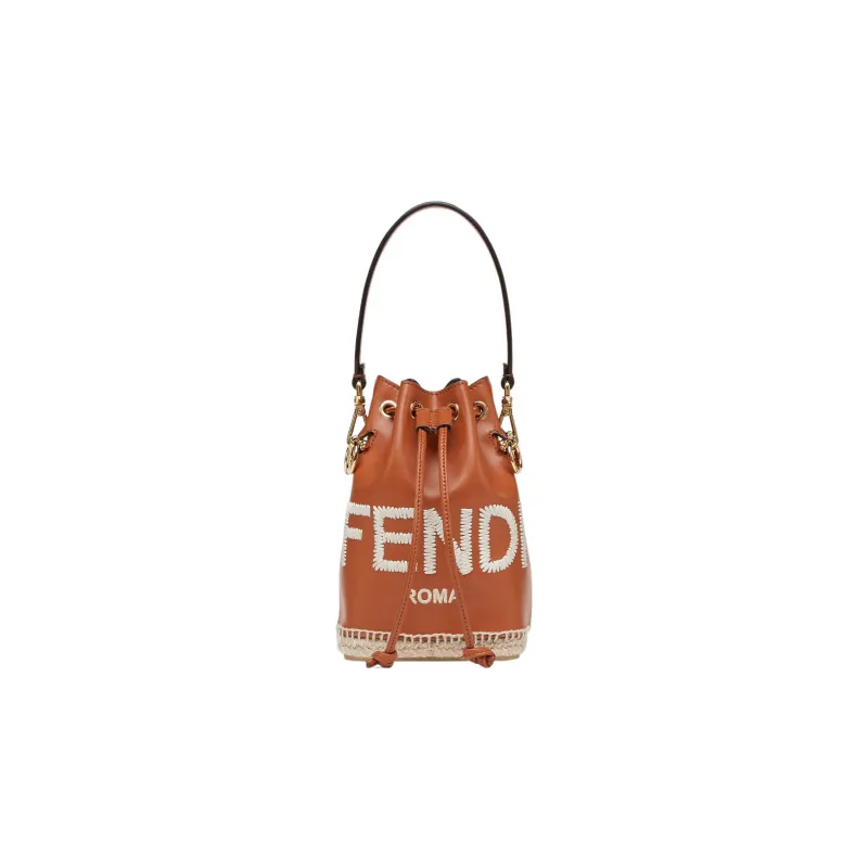 FENDI Mon Tresor Fabric With Leather Bucket Bag, Shoulder Bag, Crossbody Bag, Handbag Small Size Women's Brown-0