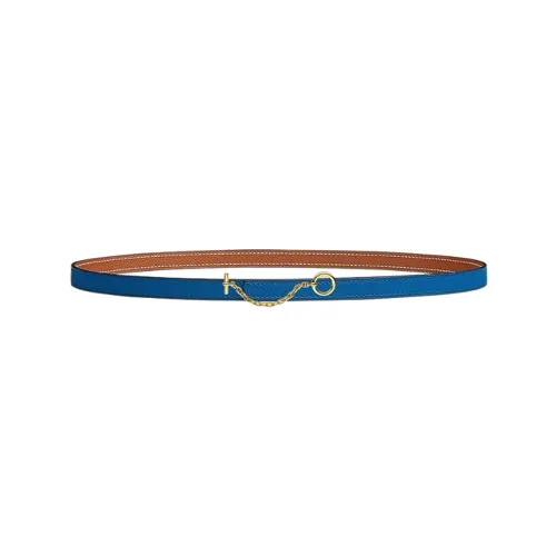 HERMES Iconic Carousel Gold Smooth Buckle Epsom Calfskin Double-Sided Leather Leather Belts Women's Blue Width: 1.3cm