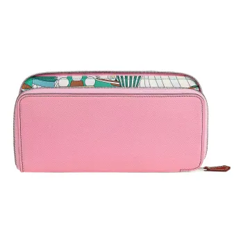 HERMES Silk'In Epsom With Barenia Calfskin Wallet Women's Pink/Mint Green