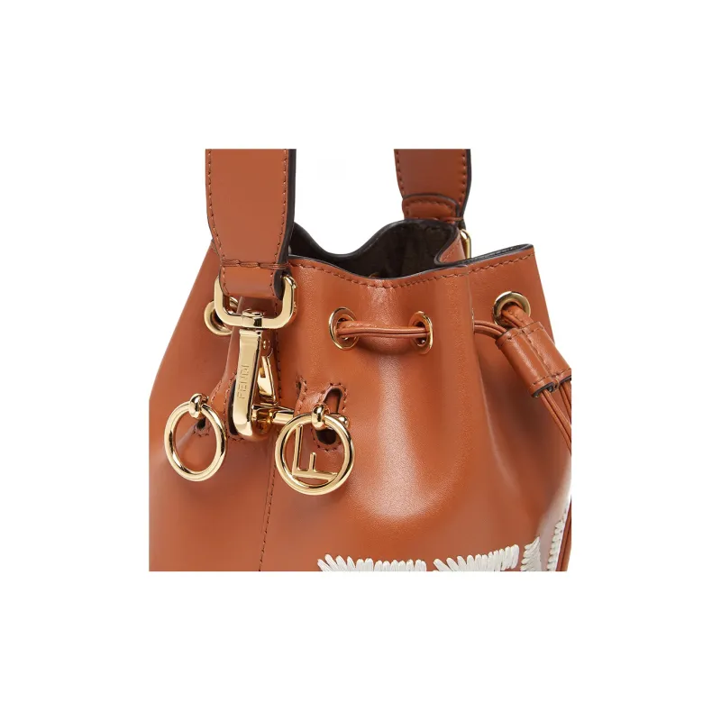FENDI Mon Tresor Fabric With Leather Bucket Bag, Shoulder Bag, Crossbody Bag, Handbag Small Size Women's Brown-4