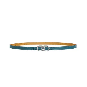 HERMES Signature Plaisance Double-Sided Smooth Buckle Leather Belts Women's Blue Width: 1.3cm