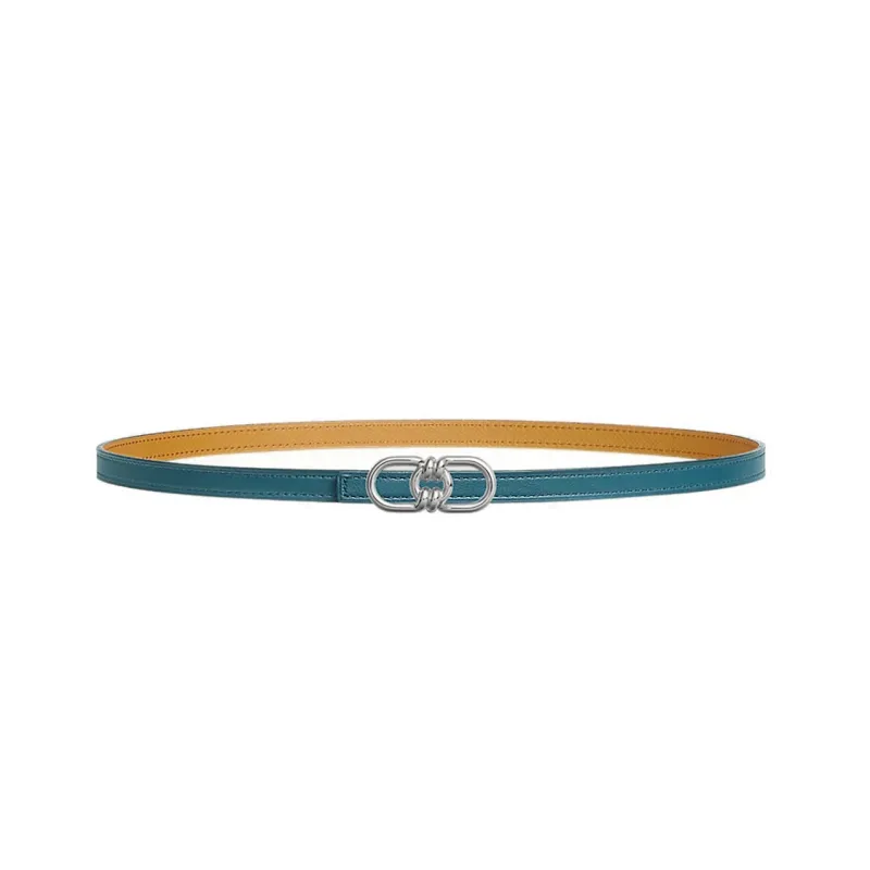 HERMES Signature Plaisance Double Sided Smooth Buckle Leather Belts Women's Blue Width 1.3cm-0