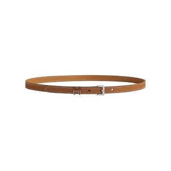 HERMES Pop Collection H Letter Pin Buckle Leather Belts Women's Dark Brown Width: 1.5cm