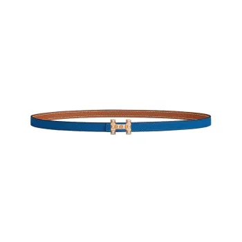 HERMES H Letter Medor Buckle & Double-Sided Leather Gold Smooth Buckle Calfskin Leather Belts Women's Blue Width: 1.3cm