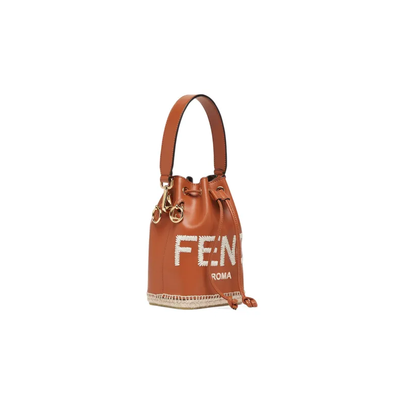 FENDI Mon Tresor Fabric With Leather Bucket Bag, Shoulder Bag, Crossbody Bag, Handbag Small Size Women's Brown-1