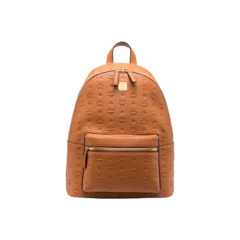 MCM Stark Visetos Full Grain Nappa Leather Backpack Medium Size Unisex Brown Cognac