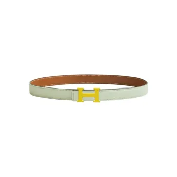 HERMES Iconic H Email Uni Lime Buckle Calfskin Double-Sided Leather Belts Women's Green Width 24mm
