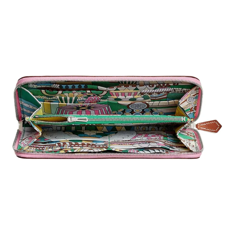 HERMES Silk'In Epsom With Barenia Calfskin Wallet Women's Pink/Mint Green-1