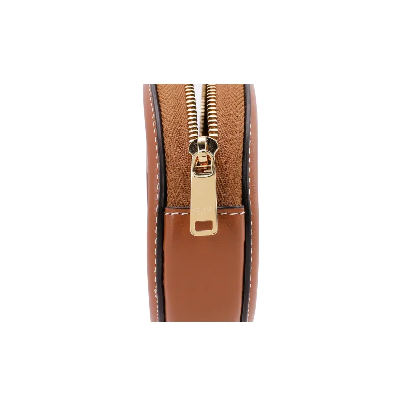 CELINE Cuir Triomphe Smooth Calf Leather Round Bag Clutch Coin Purse Extra Small Women's Tawny-4