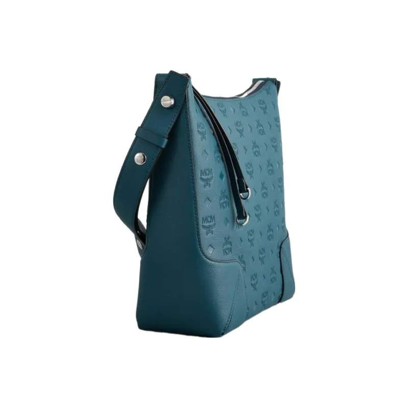 MCM Klara Leather Hobo Shoulder Bag Regular Women's Peacock Blue-2