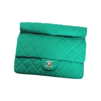 CHANEL Wool Knitted Fabric With Gold Metal Dark Green Evening Clutch Bag Women's Green